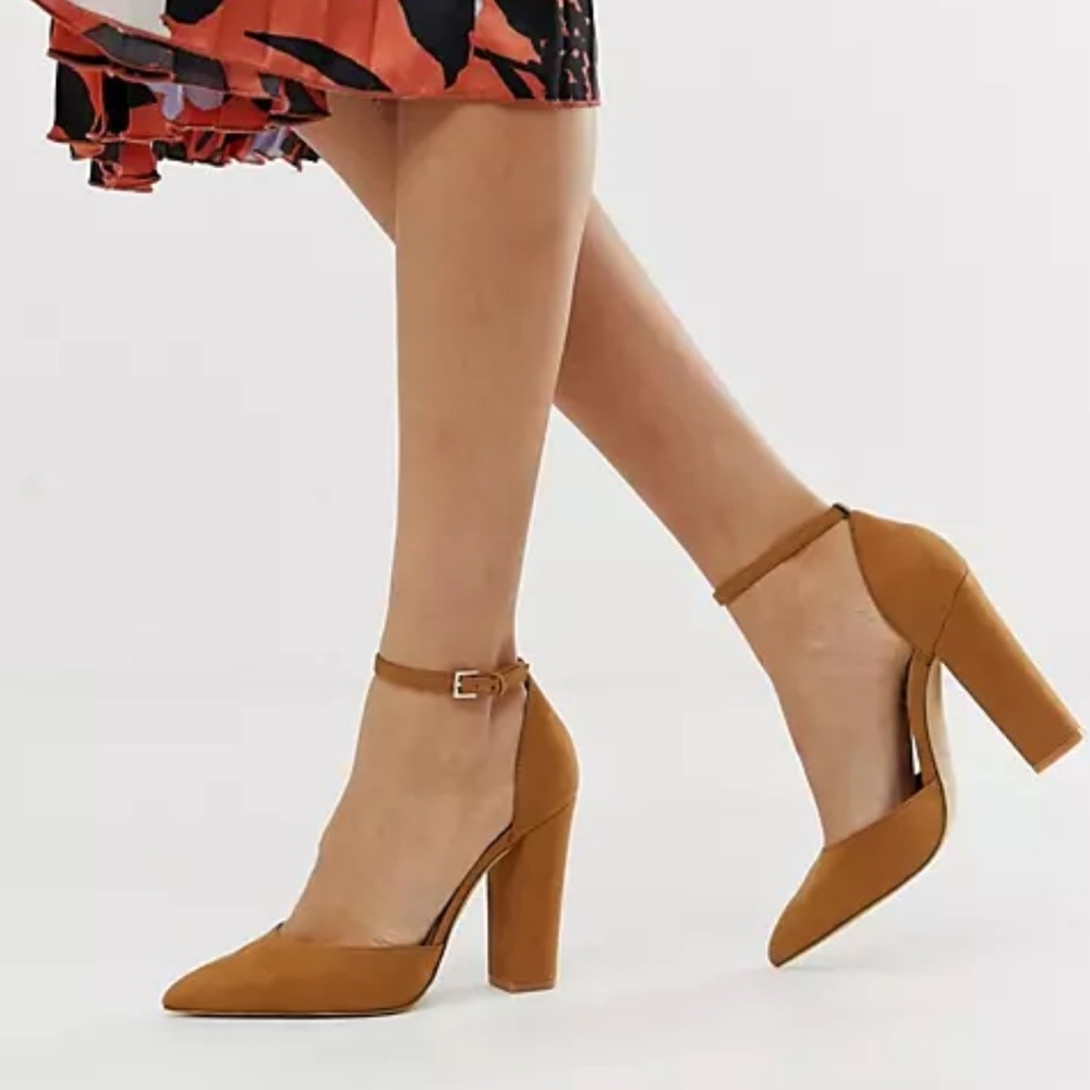 Aldo Nicholes Block Heeled Pointed Toe Pumps in Camel/Brown